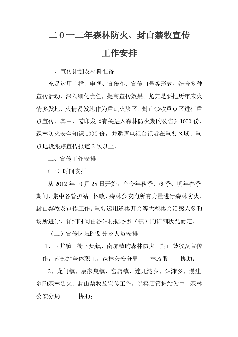 森林防火宣传方案文档