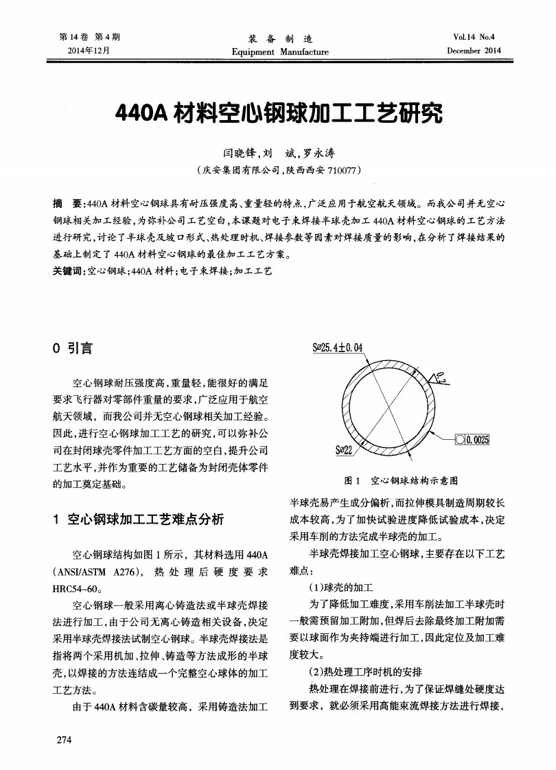 440A材料空心钢球加工工艺研究