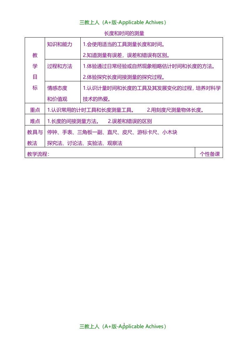 新人教版初中八年级物理上册1.1