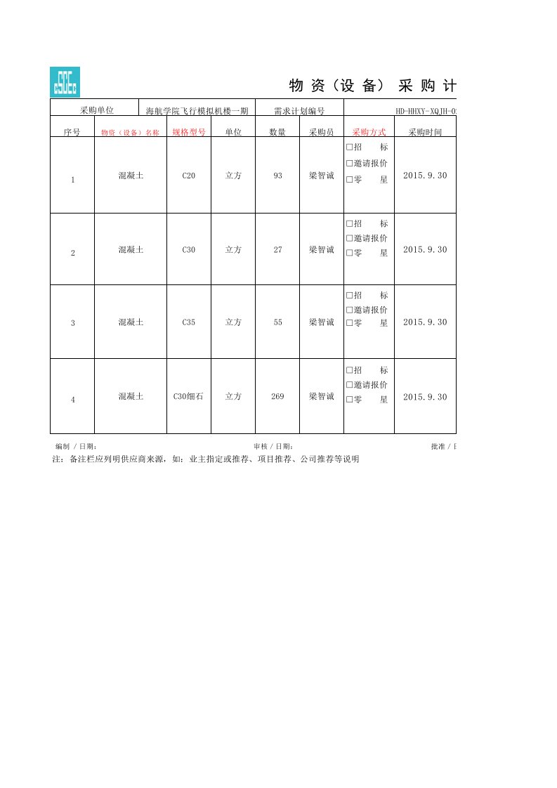 建筑工程-主材采购计划