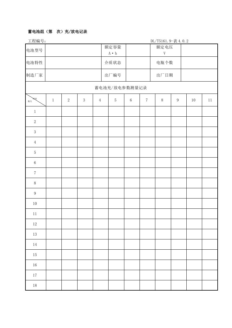 蓄电池组充放电记录表格格式