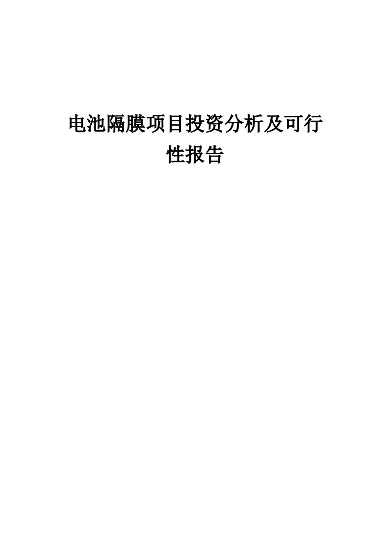 2024年电池隔膜项目投资分析及可行性报告