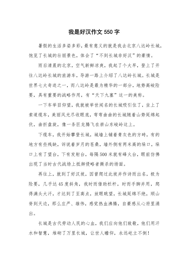 我是好汉作文550字