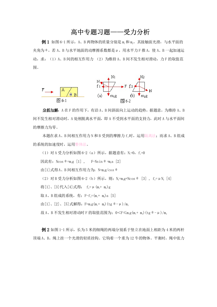 高中物理——受力分析专题习题及答案详细解答