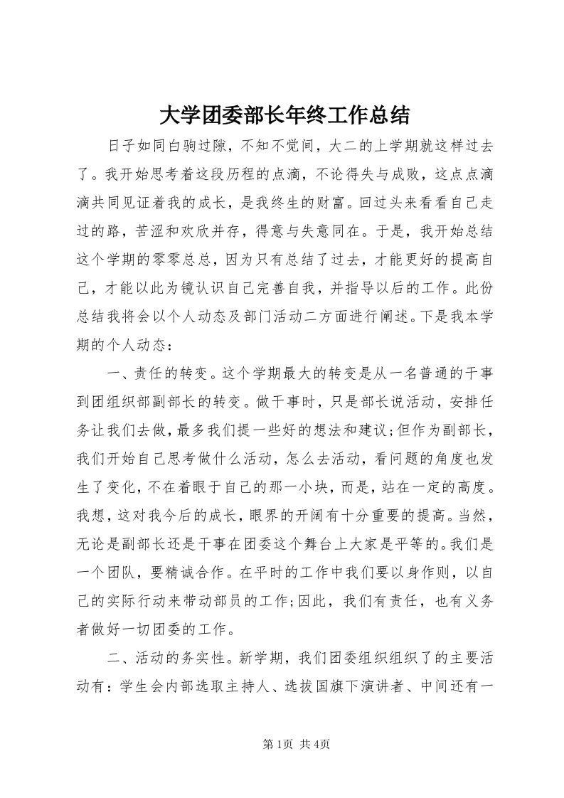 大学团委部长年终工作总结