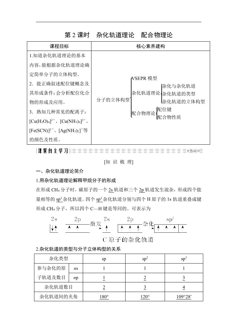 19-20版-2.2.2杂化轨道理论　配合物理论（创新设计）