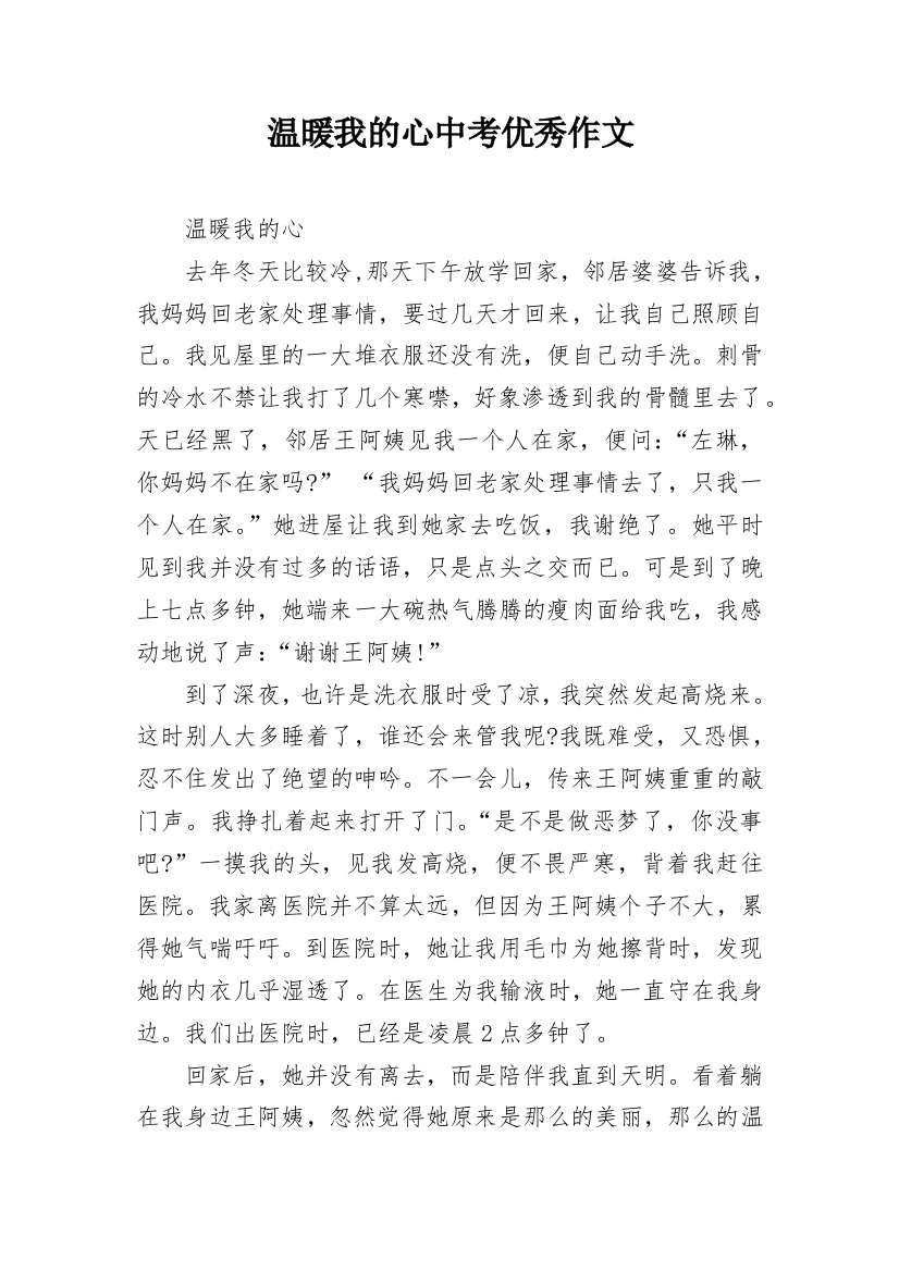 温暖我的心中考优秀作文