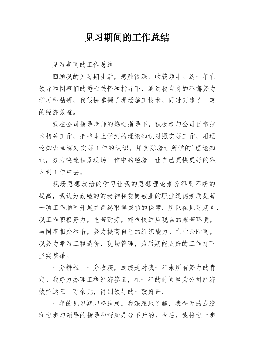 见习期间的工作总结