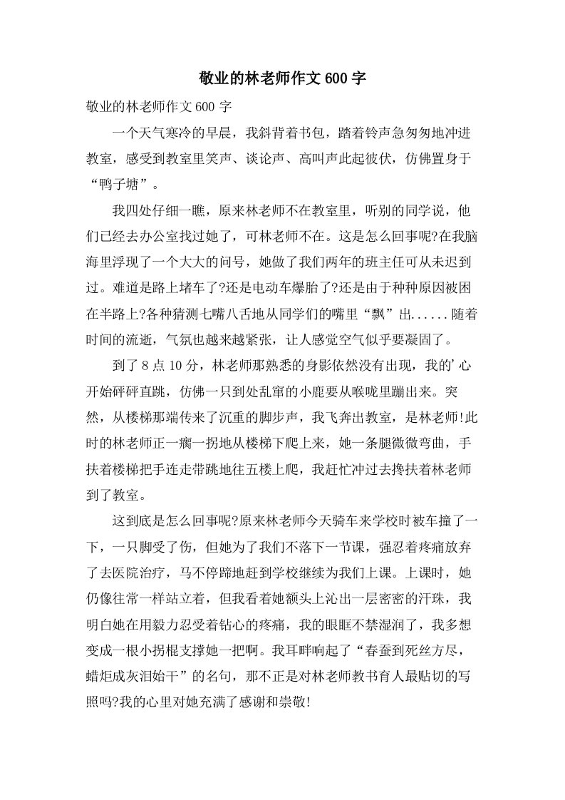 敬业的林老师作文600字