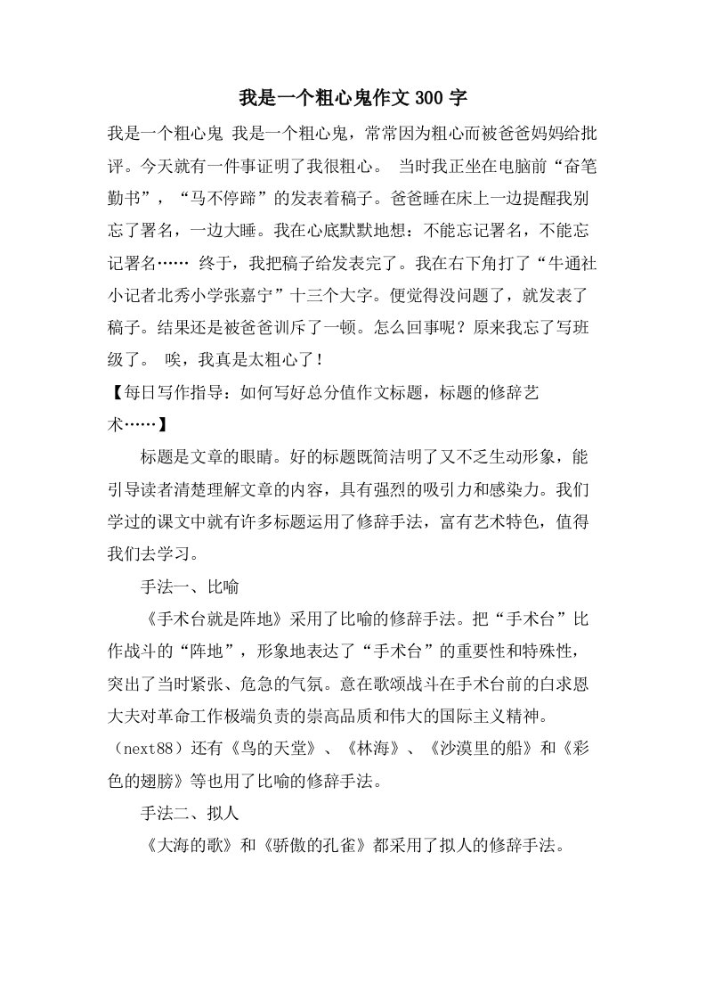 我是一个粗心鬼作文300字