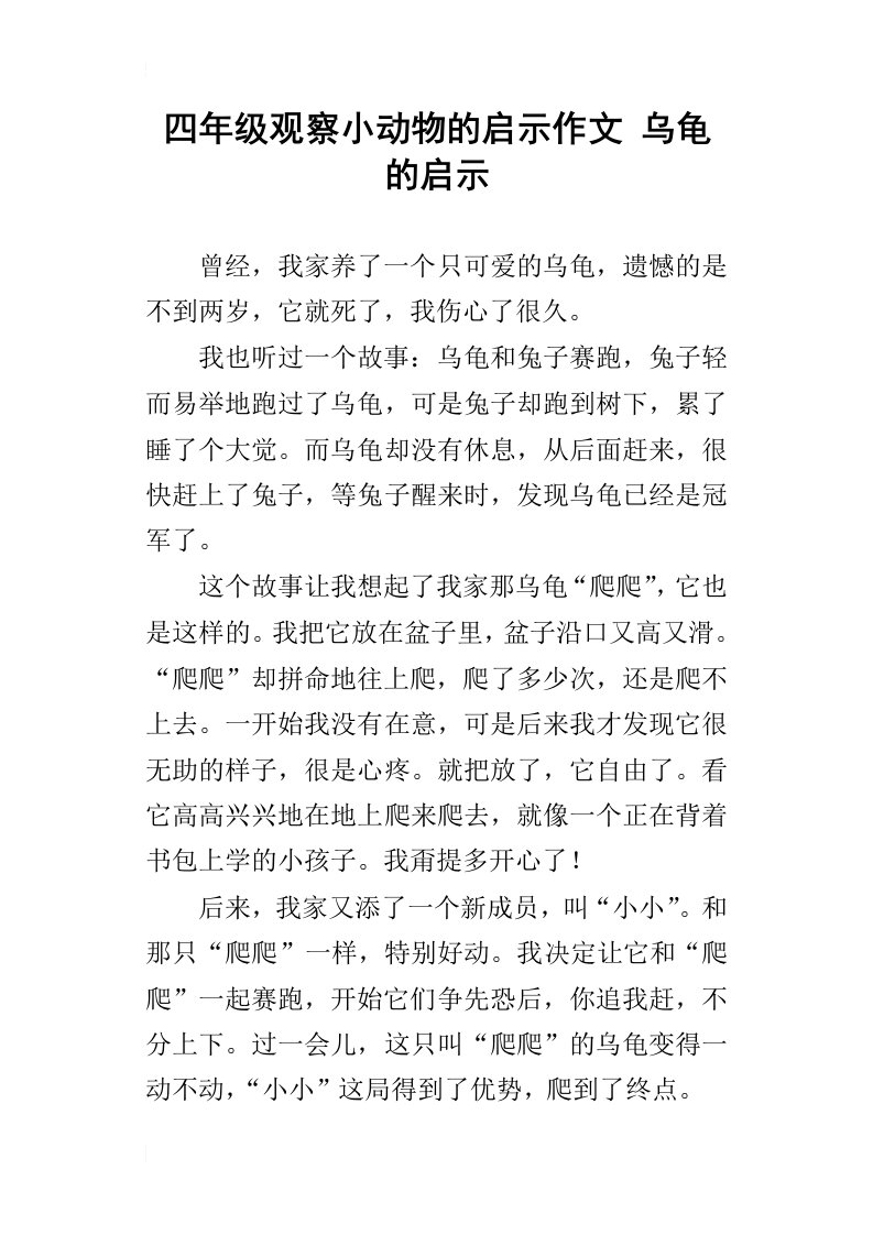 四年级观察小动物的启示作文乌龟的启示