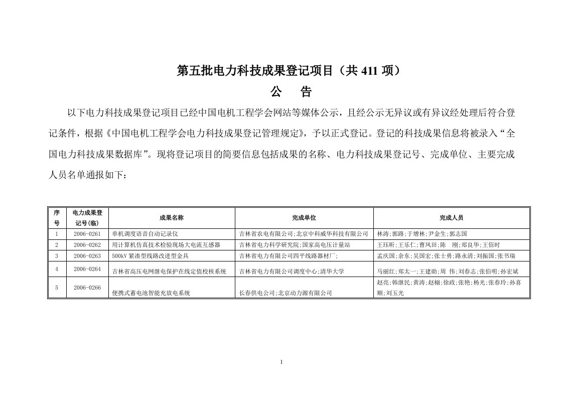 第一批电力科技成果项目登记公示-中国电机工