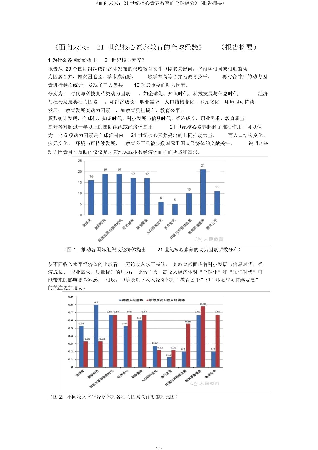 《面向未来21世纪核心素养教育全球经验》(报告摘要)