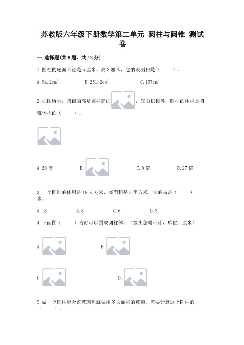 苏教版六年级下册数学第二单元