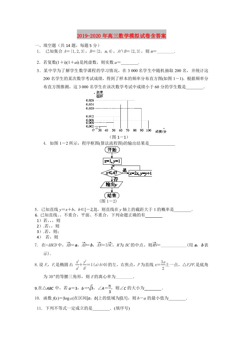 2019-2020年高三数学模拟试卷含答案