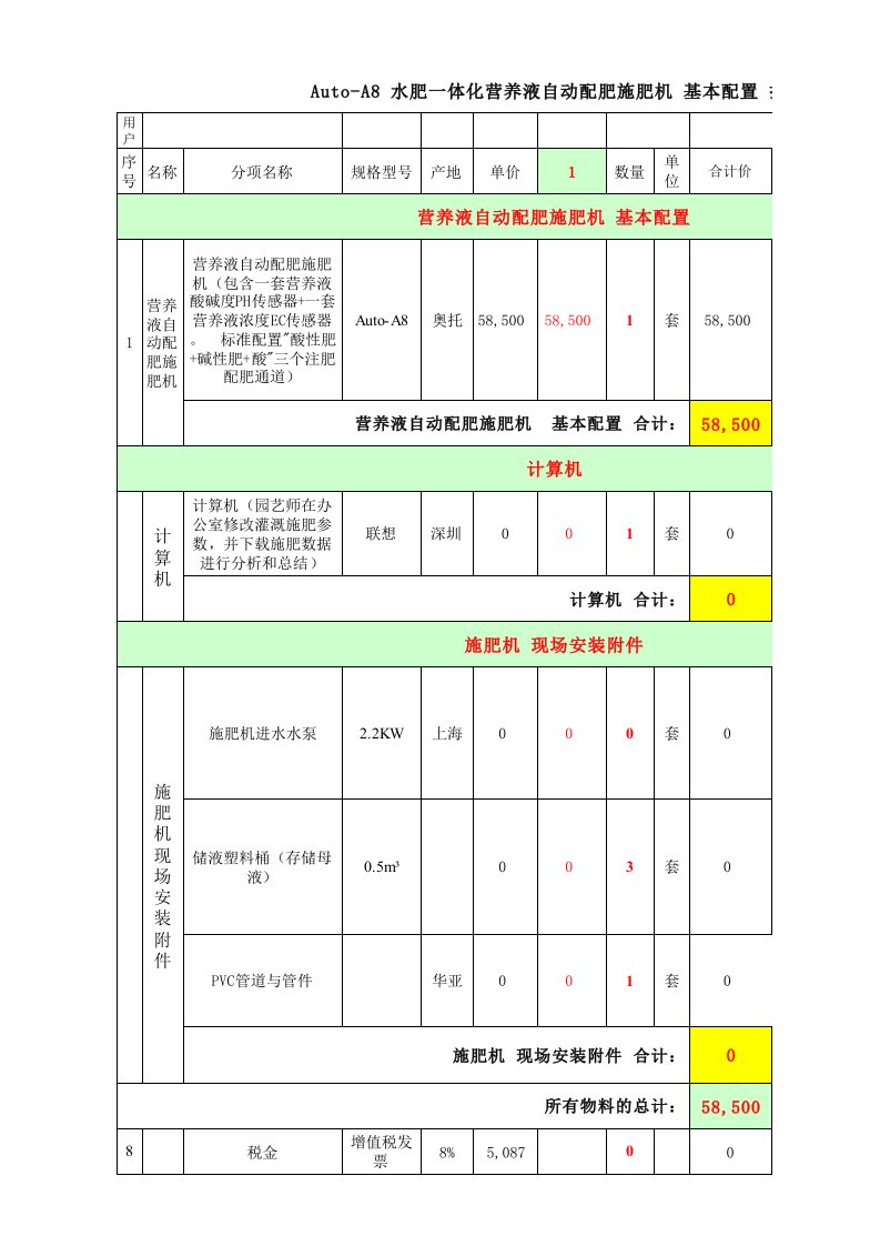 常规配置Auto-A8营养液配肥施肥机