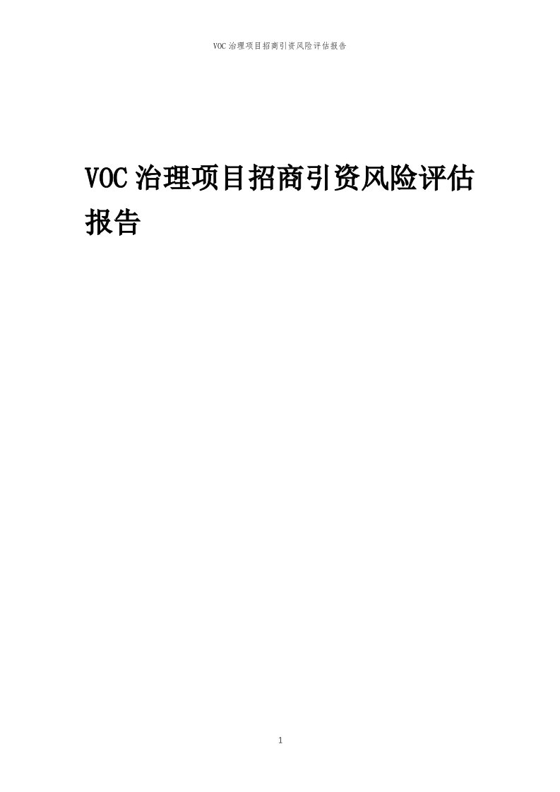 2023年VOC治理项目招商引资风险评估报告