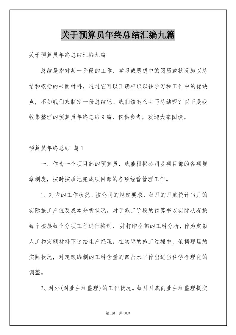 关于预算员年终总结汇编九篇