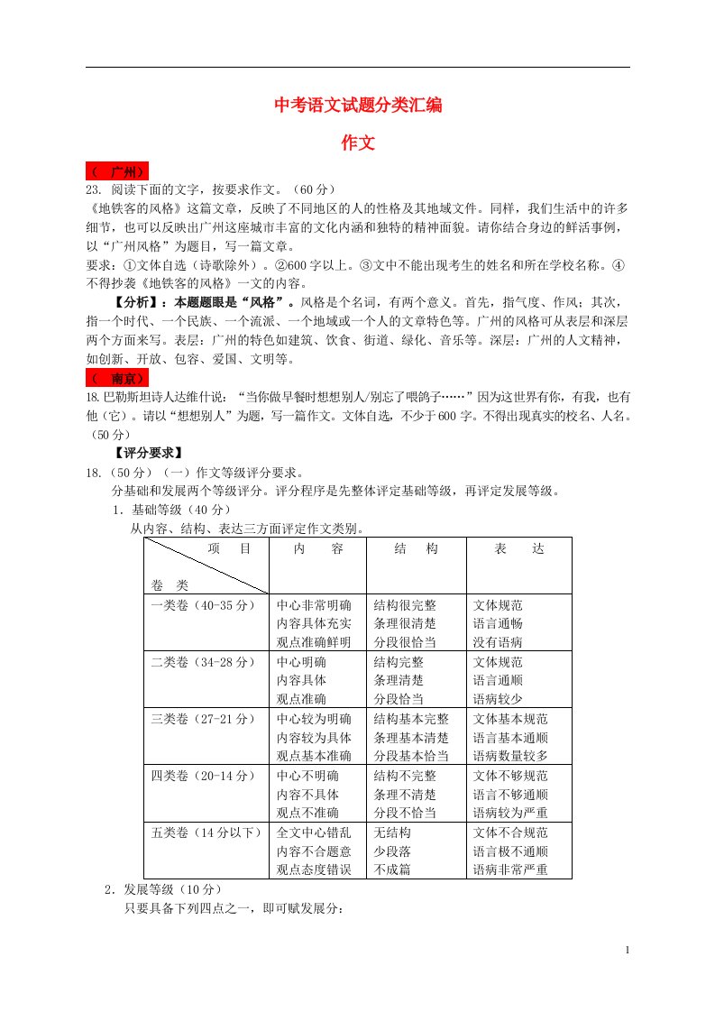 学中考语文专题试题分类汇编