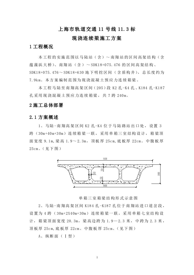 上海市轨道交通现浇连续梁施工方案