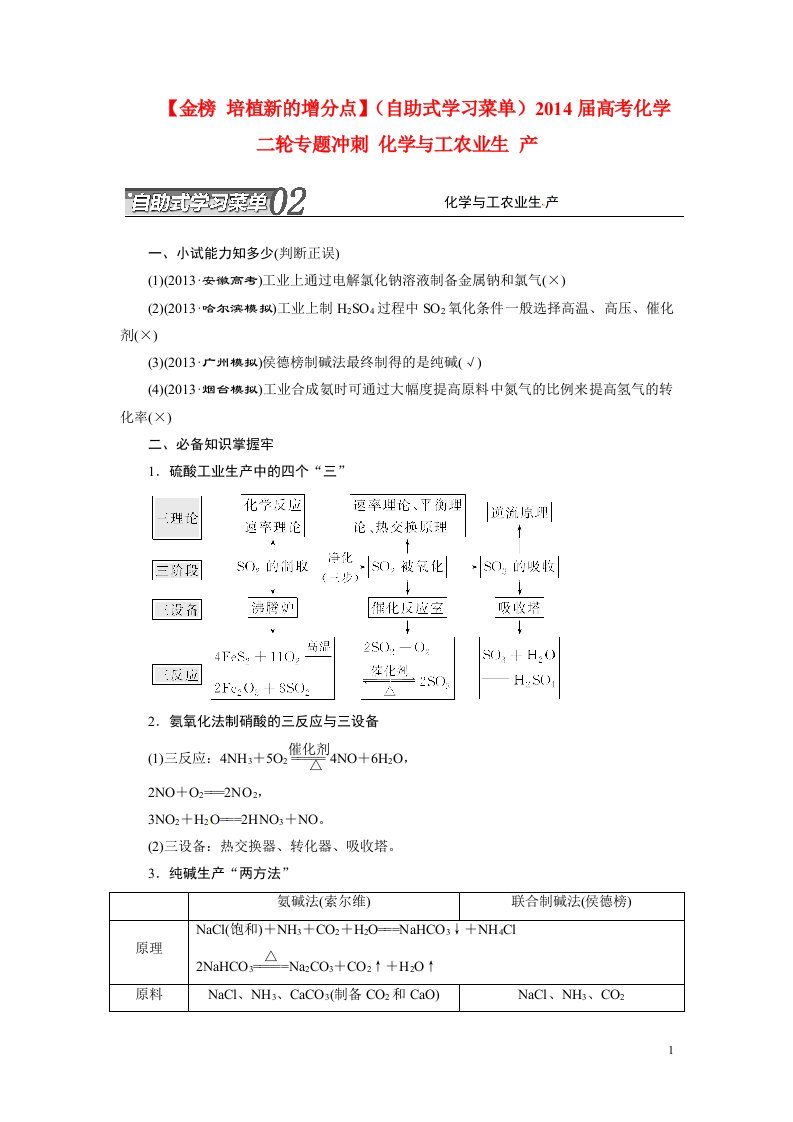 高考化学二轮专题冲刺