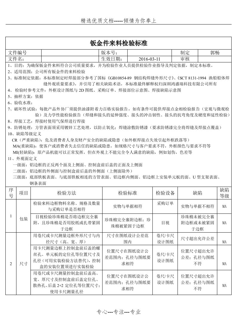 钣金件来料检验标准(共7页)