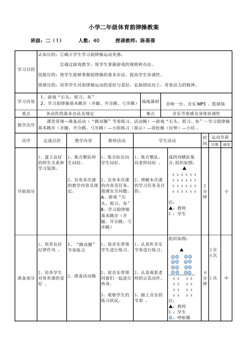 小学二年级体育韵律操教案