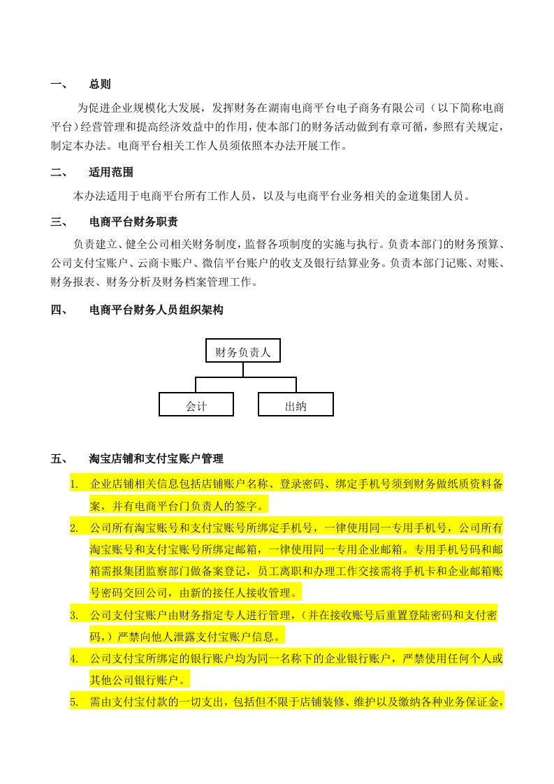 电商网络平台财务管理制度