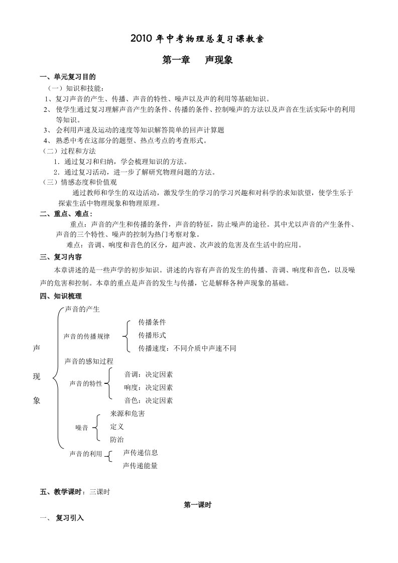 中考物理总复习课教案(第一轮)