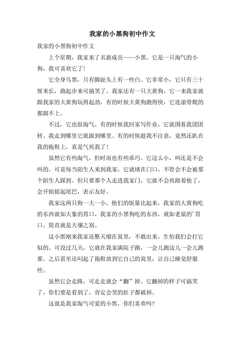 我家的小黑狗初中作文