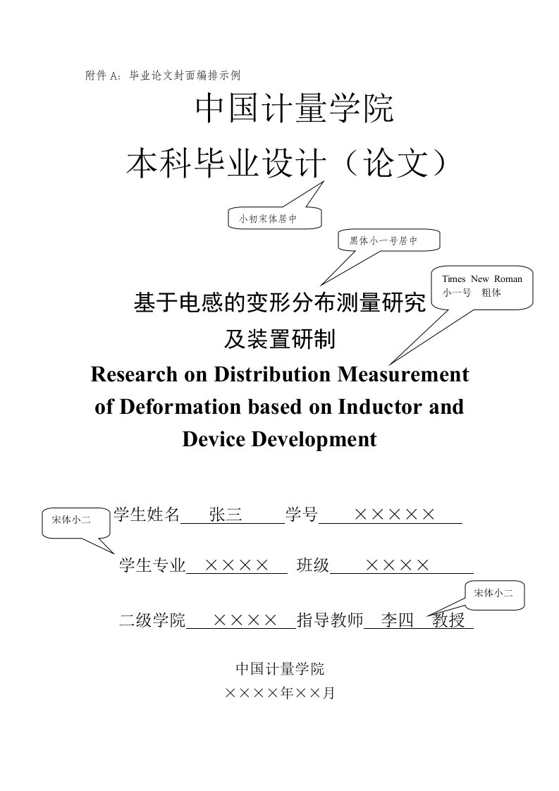 中国计量学院本科生毕业论文撰写规范附录