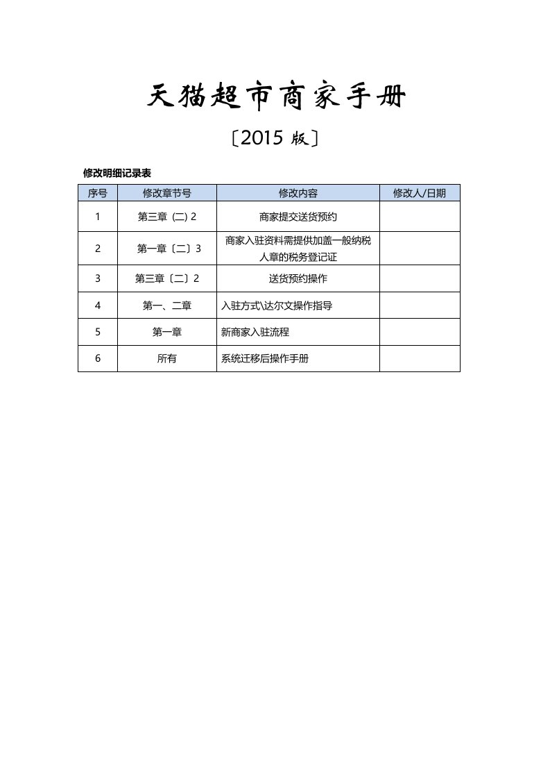 最新版天猫超市商家操作手册(2015版)