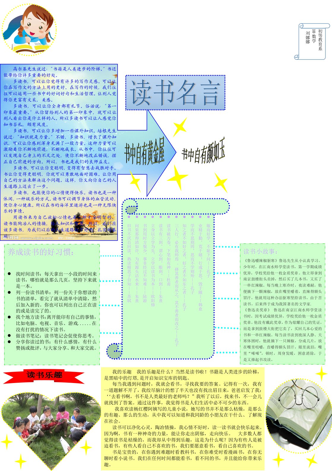 小学活动电子手抄报我读书我快乐我成长