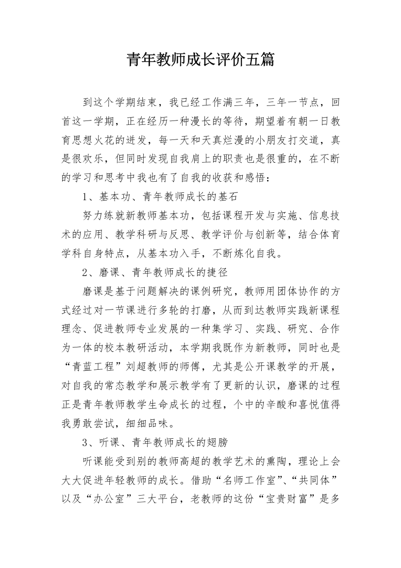 青年教师成长评价五篇