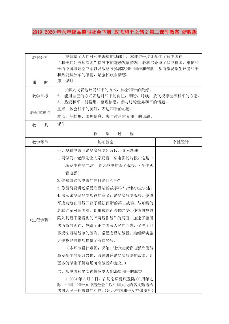 2019-2020年六年级品德与社会下册