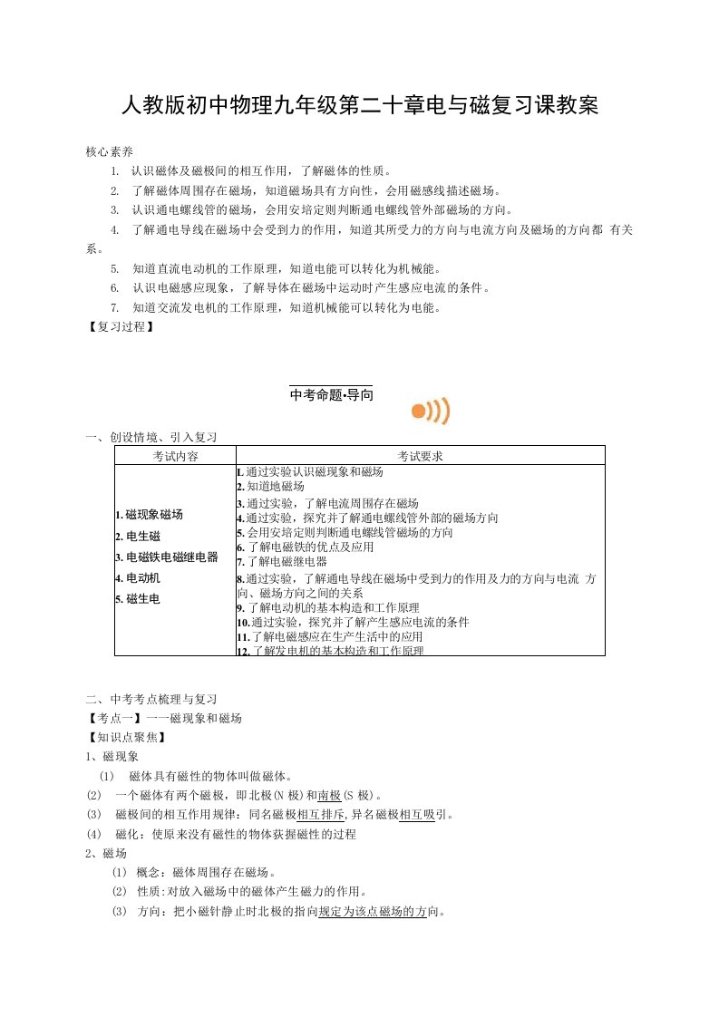 人教版初中物理九年级第二十章