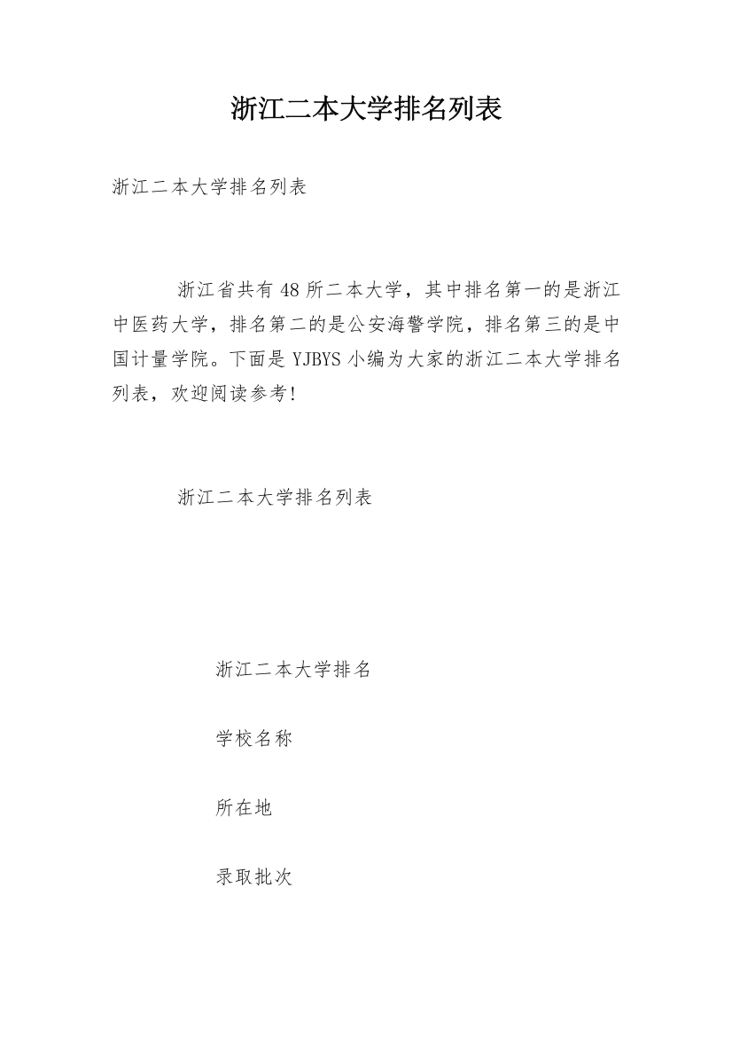 浙江二本大学排名列表