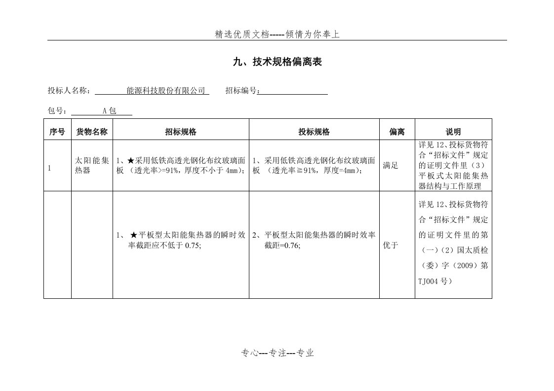 技术规格偏离表解析(共13页)