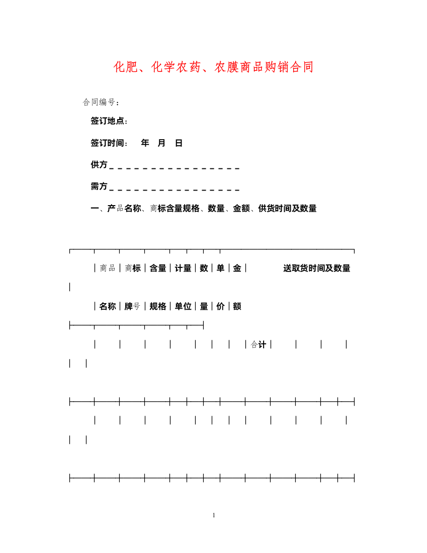 2022年化肥化学农药农膜商品购销合同