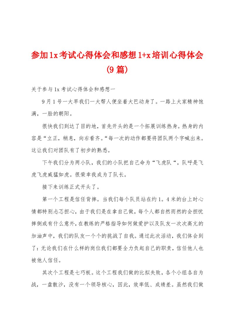 参加1x考试心得体会和感想1+x培训心得体会(9篇)