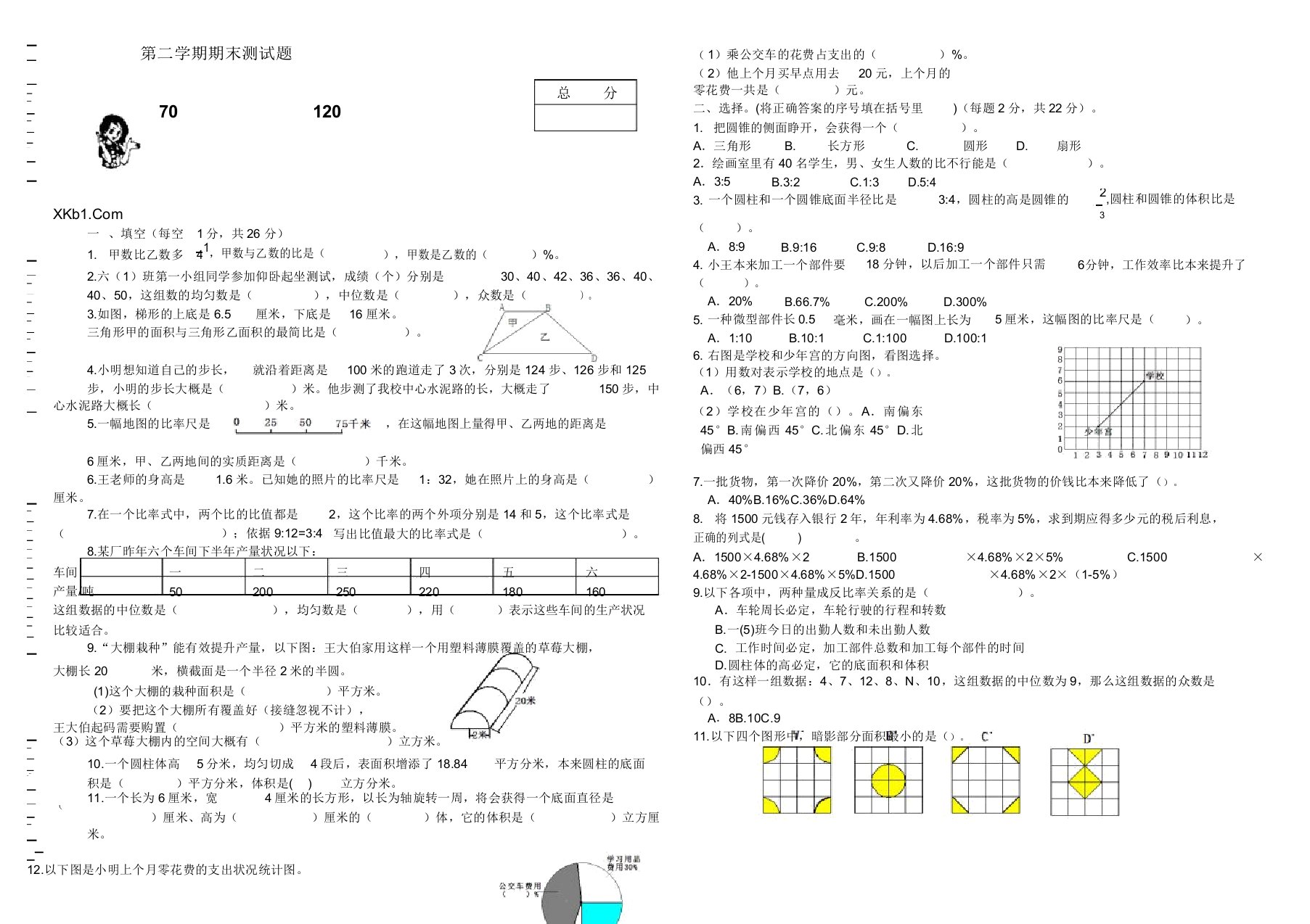 小学六年级数学第二学期期末测试题