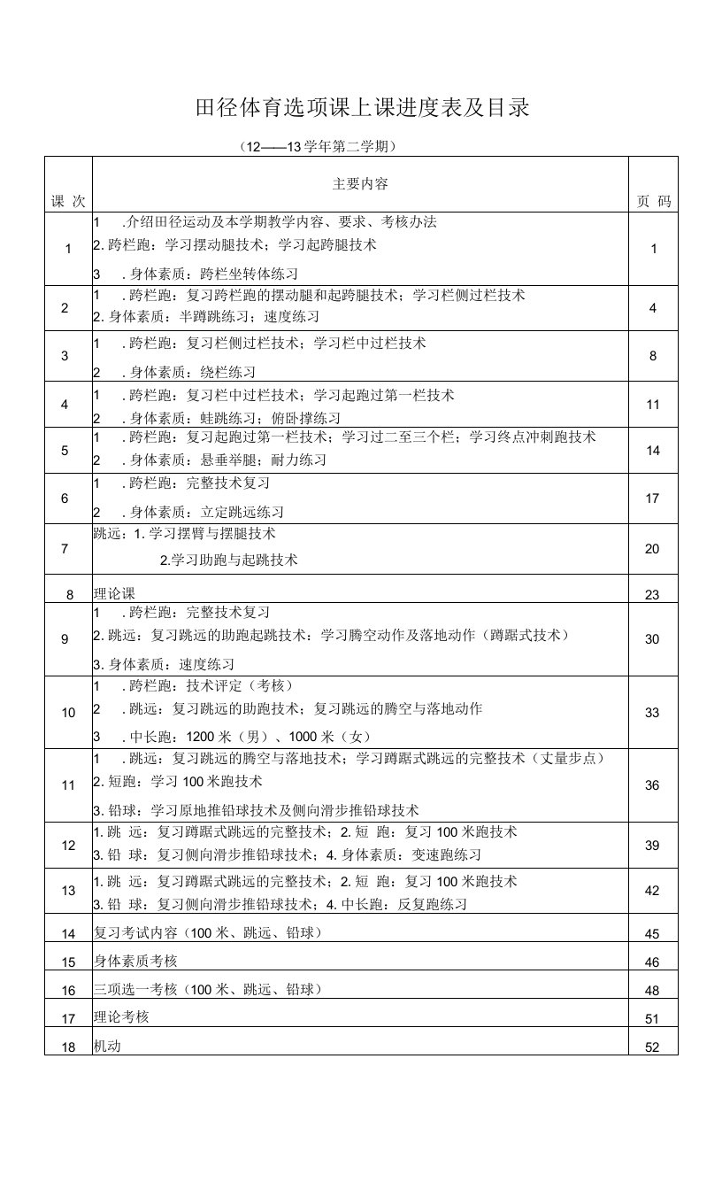 体育课田径教案