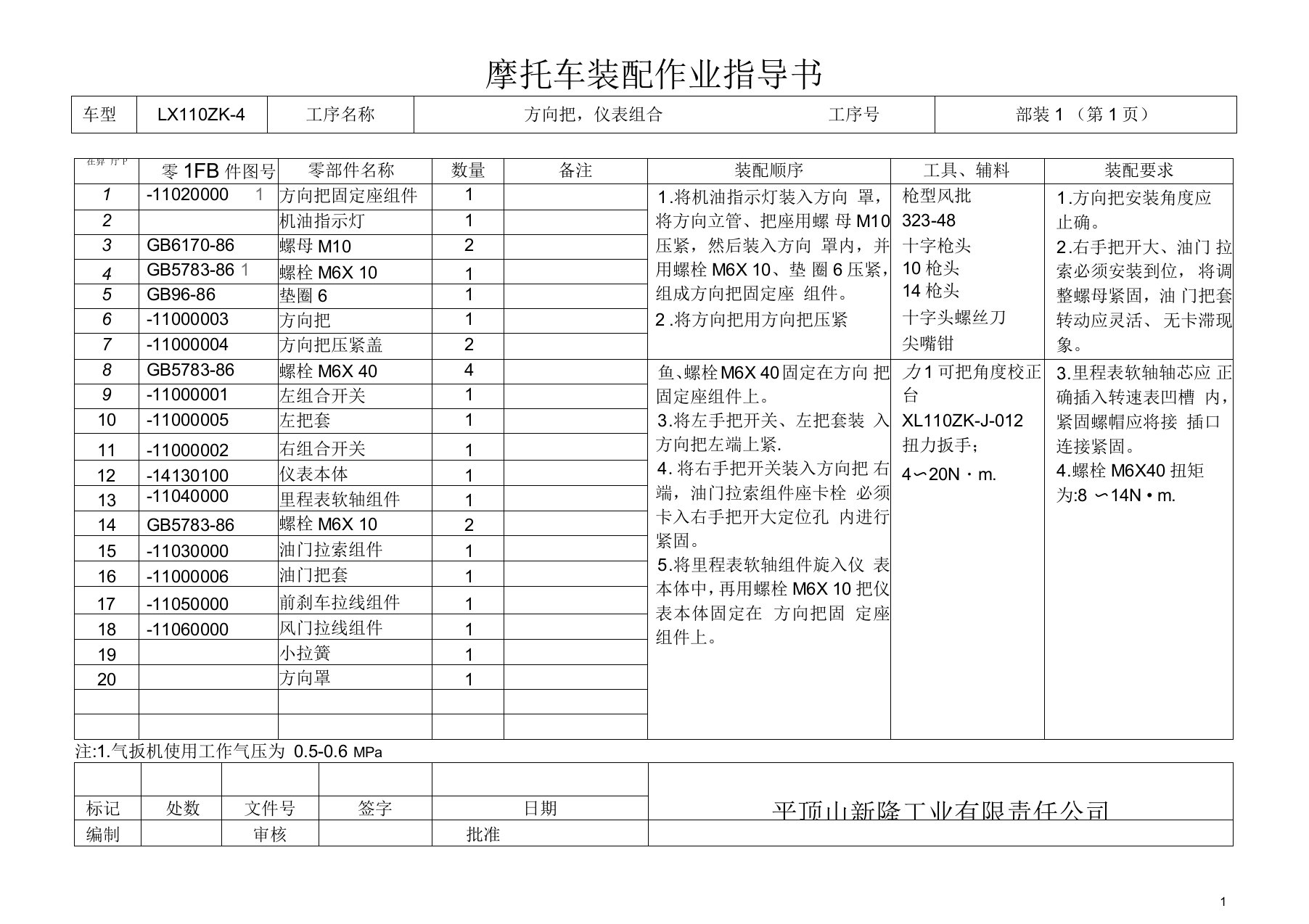 隆鑫LY110ZK4作业指导书