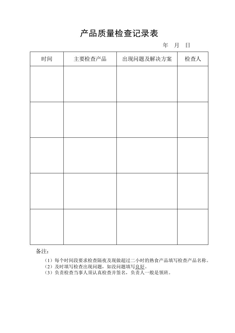 产品质量检查记录表