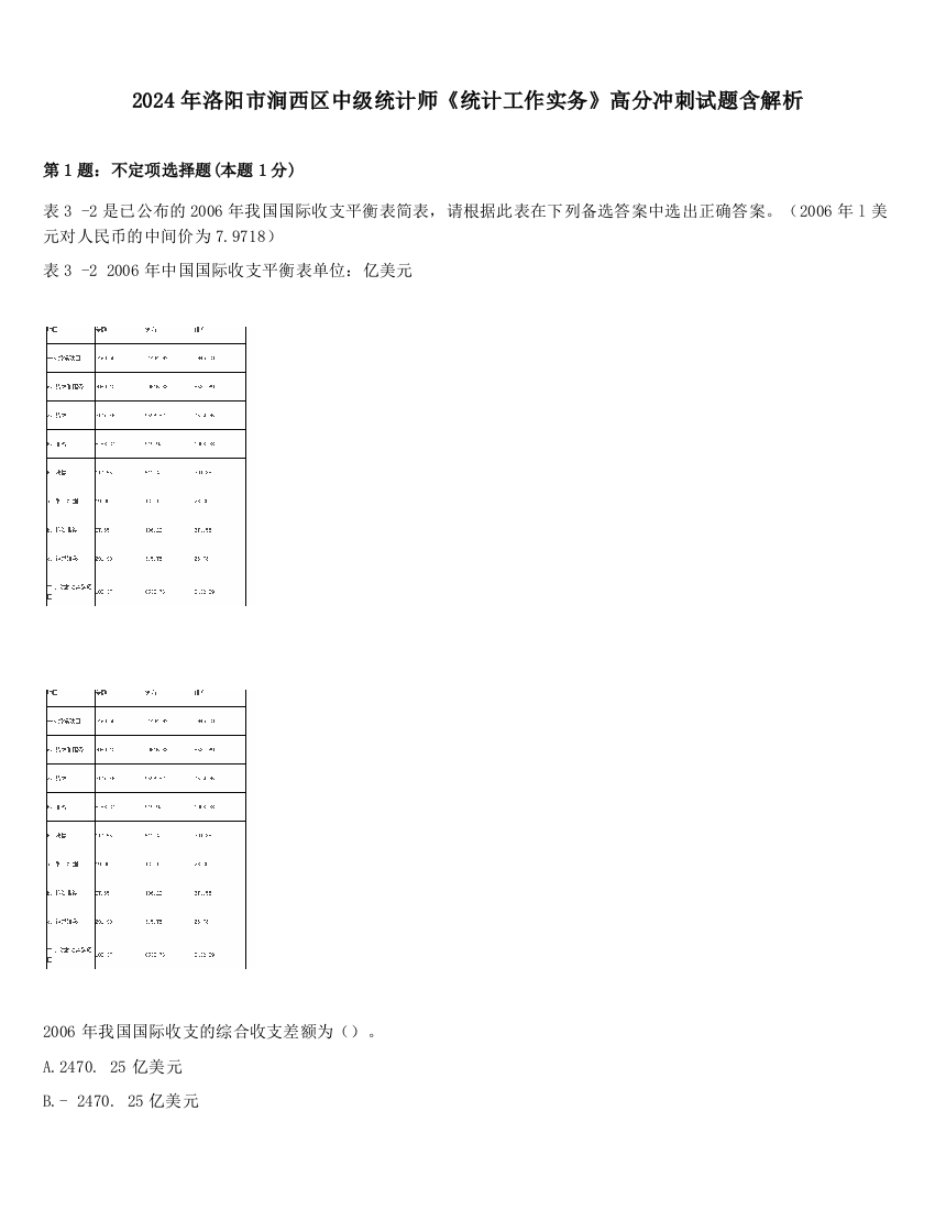 2024年洛阳市涧西区中级统计师《统计工作实务》高分冲刺试题含解析