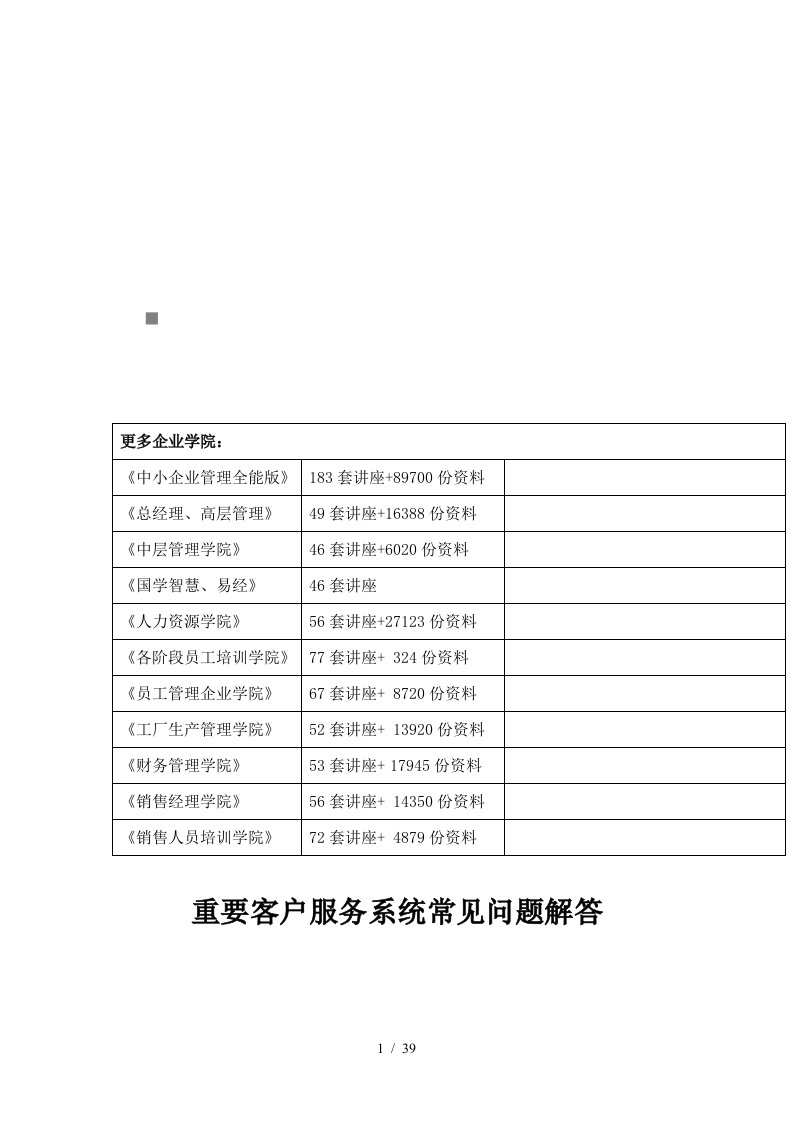 重要客户服务系统FAQ100个问答