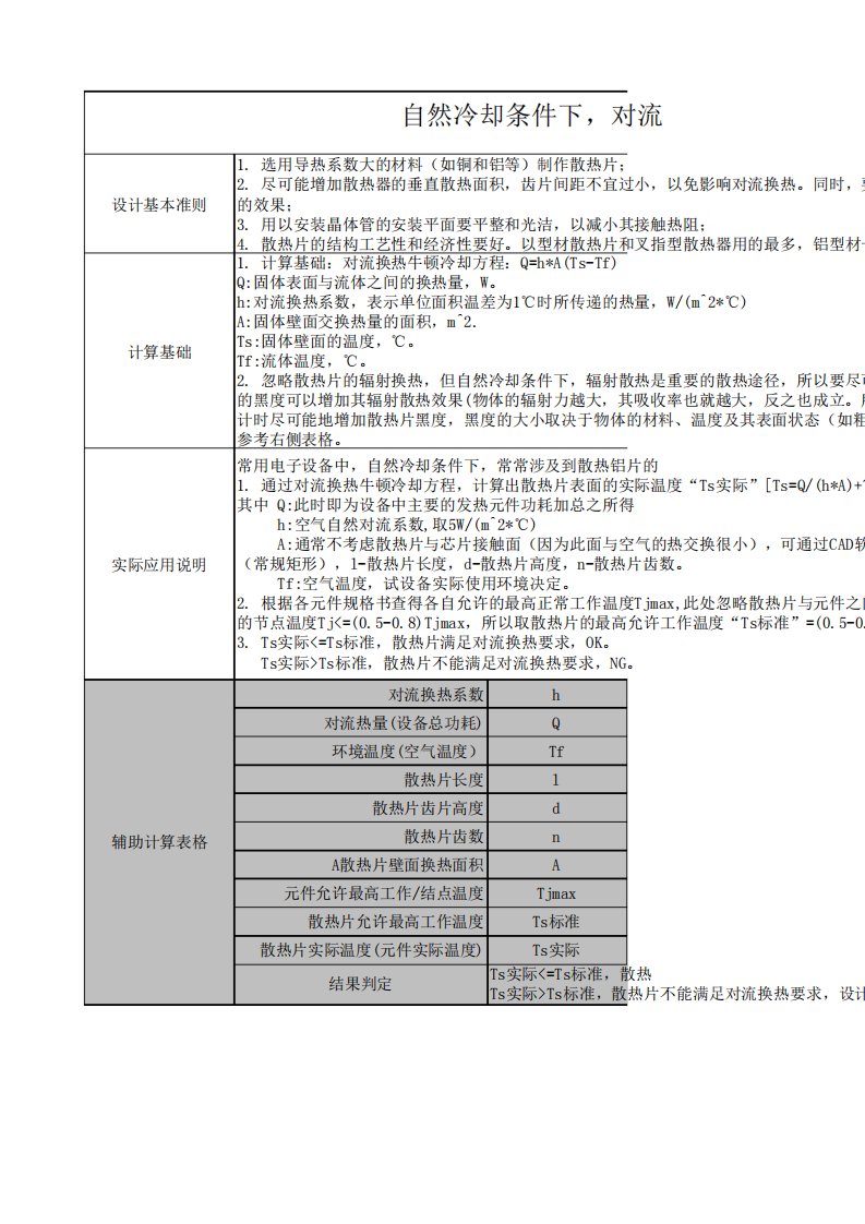 电子设备散热设计计算表