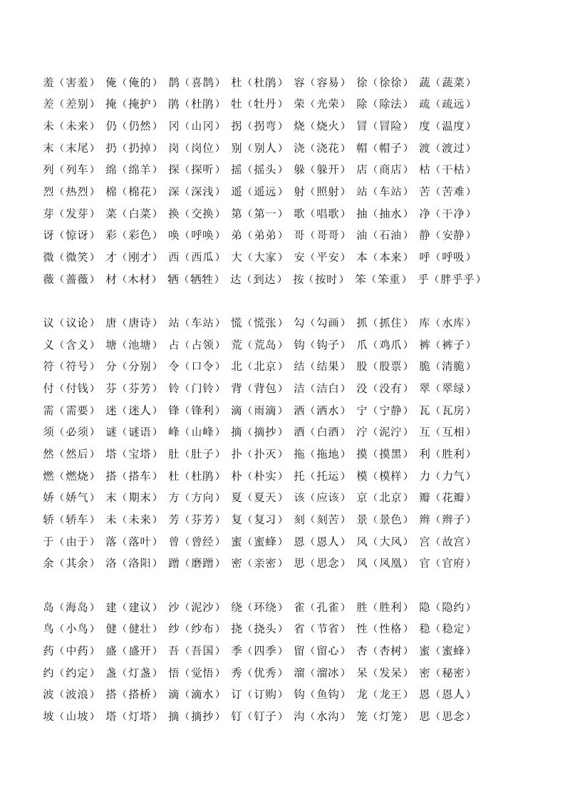 人教版二年级下1-4单元形近字组词