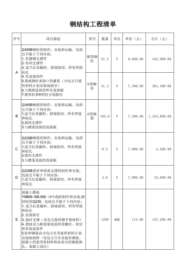 4S店钢结构工程报价