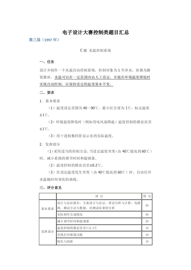 电子设计大赛控制类题目汇总赛题分析报告